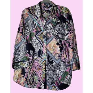Lauren Ralph Lauren Paisley Multicolor Button-Up Shirt 2X Long Sleeve Top